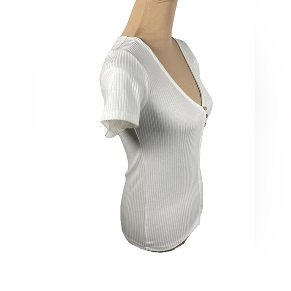 Wishlist White Ribbed Button-Down Top NWT Small - Picture 3 of 9